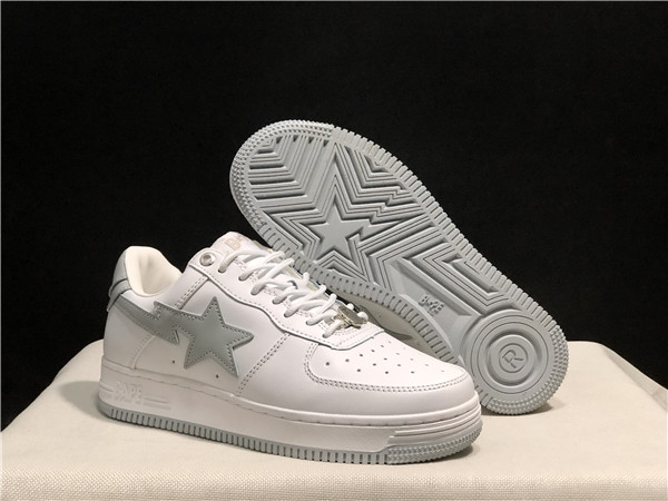 Men's Bape Sta Low Top Leather White Shoes 0017